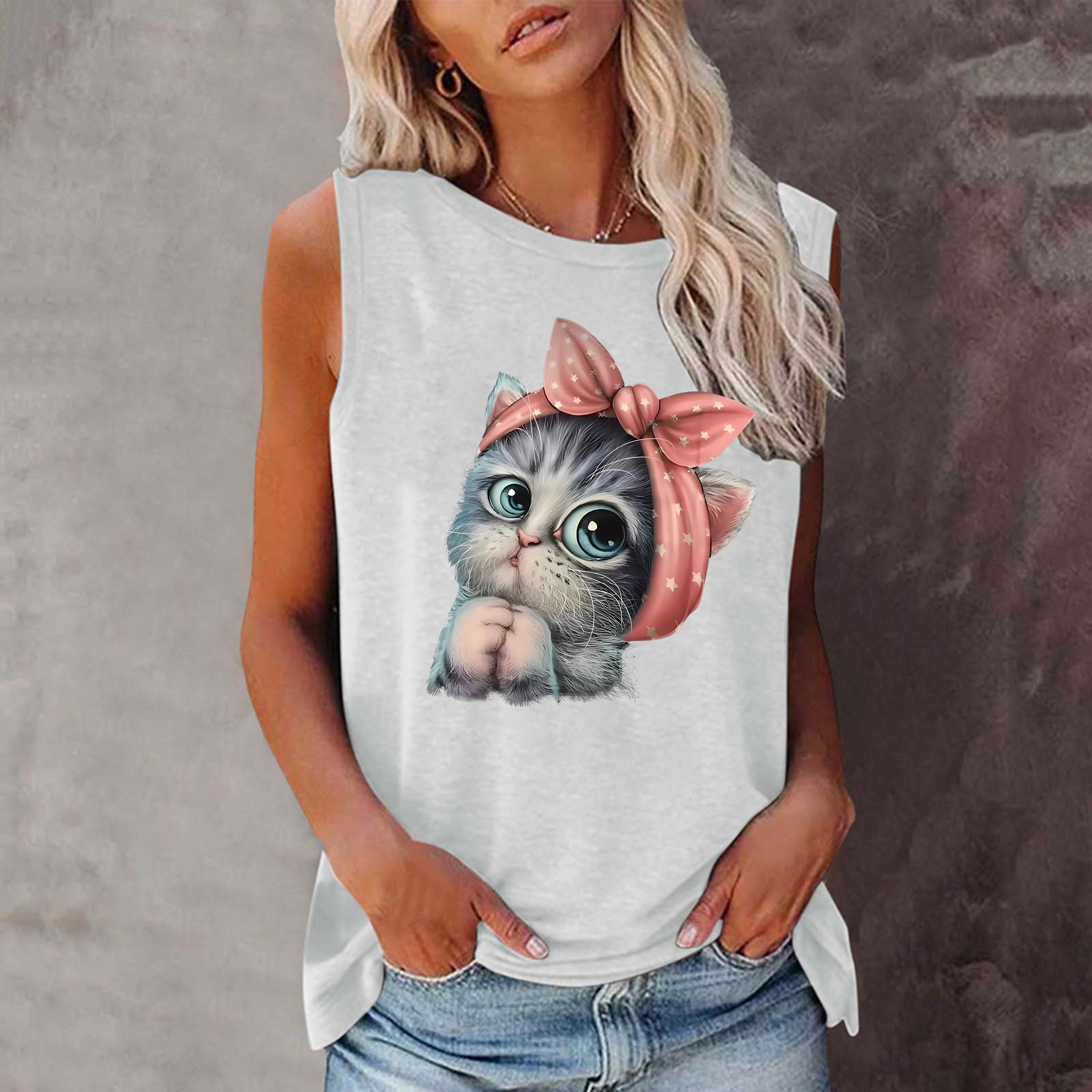 

Футболка Kitten The Bear, повседневный топ с короткими рукавами и круглым вырезом для лета и весны, женская одежда, топы Harajuku 5XL