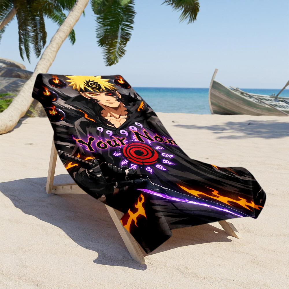 Naruto Character Customized Name Beach Towel High Absorbency & Quick-Dry Perfect for Traveling Yoga Camping and Swimming