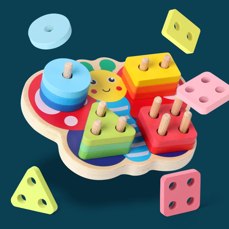Handcrafted Wooden Shape Matching Blocks Set for Early Education