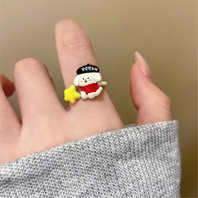 Fashionable Animal Shaped Adjustable Rings Lovely Cartoon Cats Dog Jewelry Special Gifts for Her Him Stylish Outfits