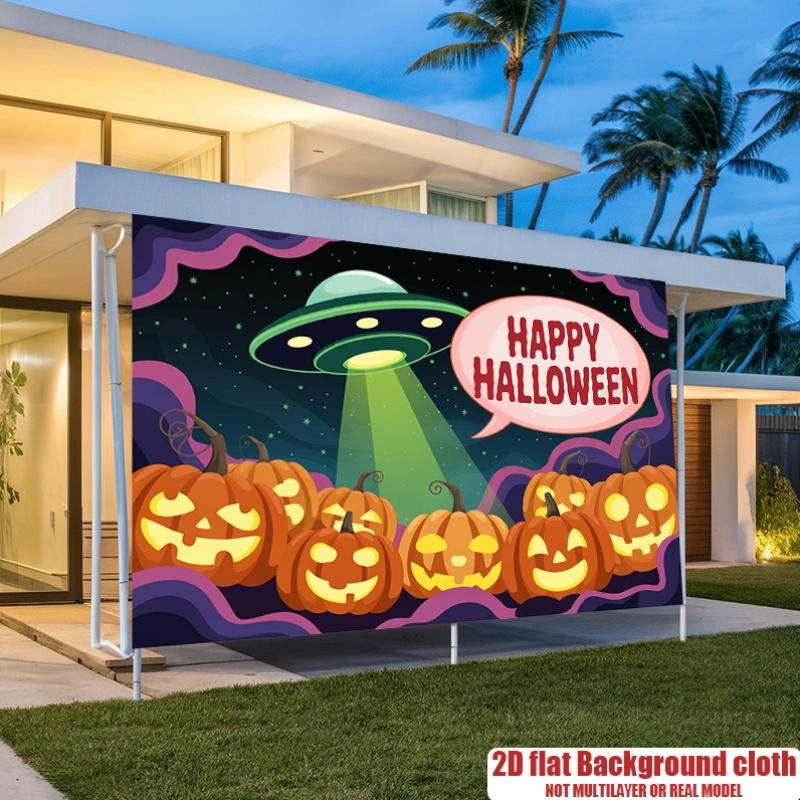 Party Backdrop Halloween Flat Pumpkins Witches Photo Background Decor Party Decor