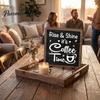Rustic Coffee Decor Themed Wooden Tabletop Sign, Kitchen Bar Plaque with Iron Small Decorative Stand, Farmhouse Home Dining Room Countertop Ornament,