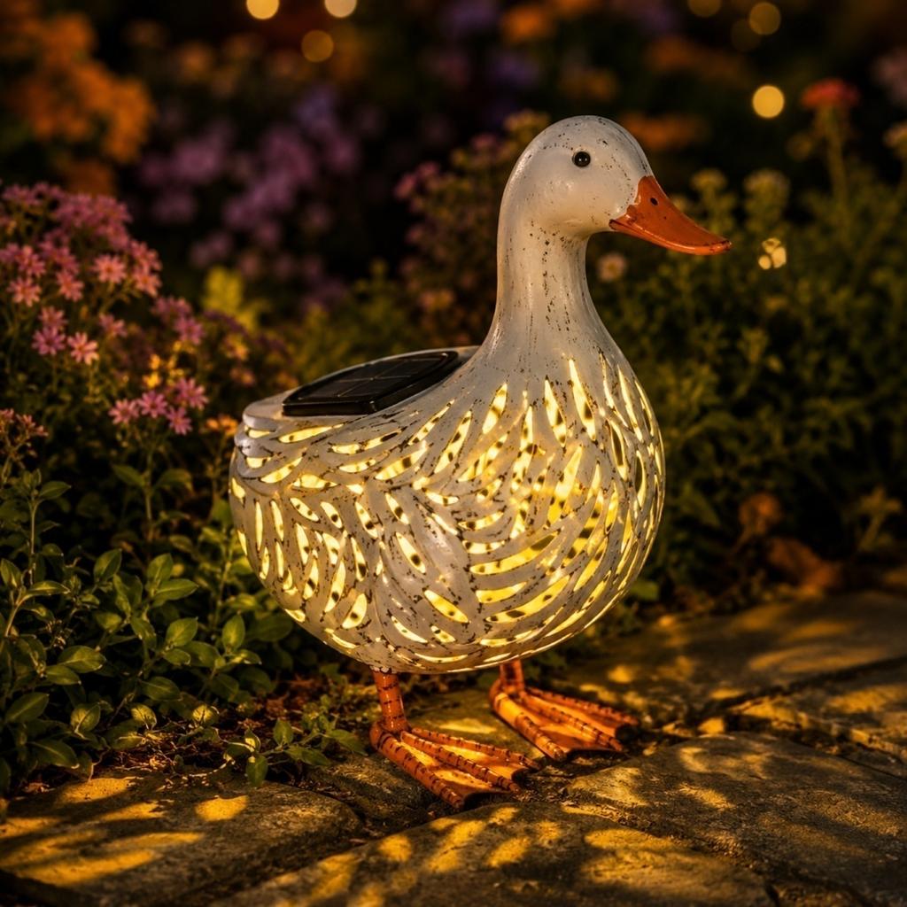 Outdoor Solar Powered Metal Animal Lawn Ornament Garden Yard Decorative Swan Sculpture with Light for Patio Pathway