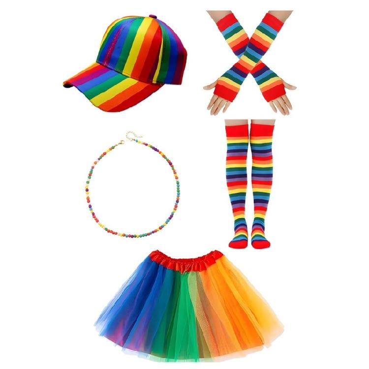 Rainbow Tutus Skirt Flower Headband Rainbow Rave Outfit Rainbow Costume Accessories Halloween Dressing Up Cosplay Costume