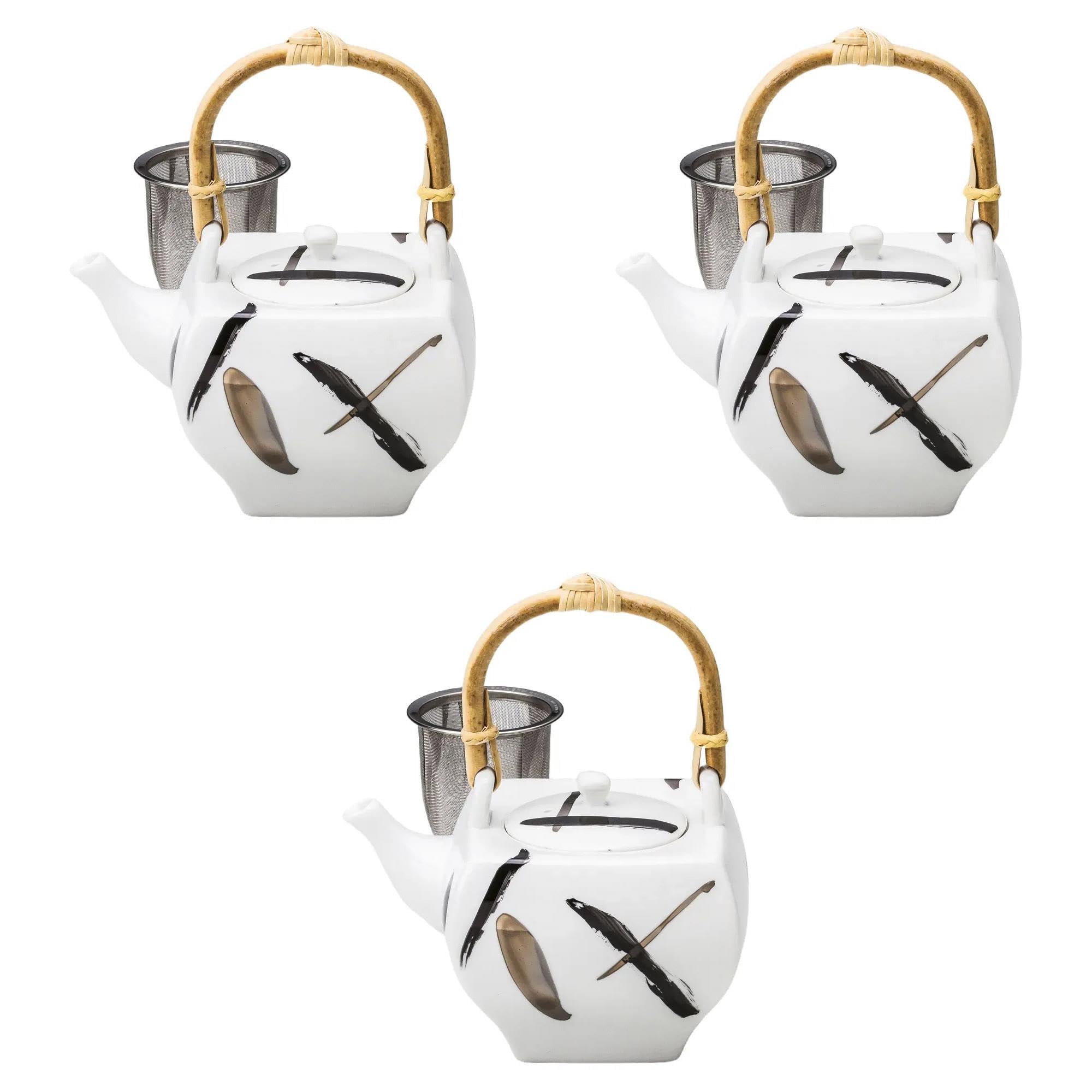 

Set of 3 Platinum ink brush square earthenware teapots basket Earthenware teapot Setomonohonpo (with strainer) [14×11×10.3cm (550cc)] платиновий