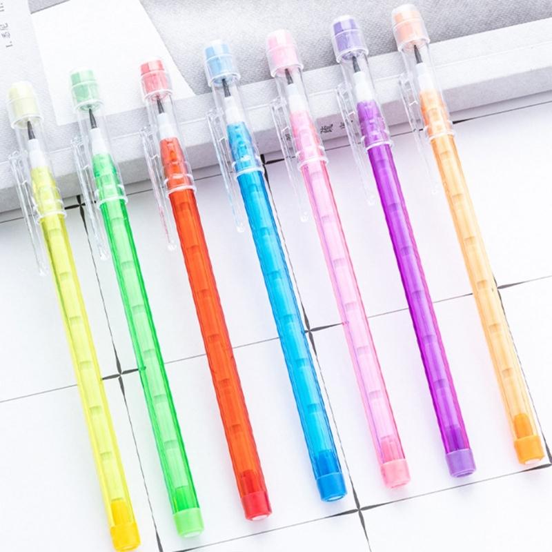 Stackable Pencils Popup Plastic Pencil with Eraser Top Multicolor Translucent Pencil Multipoint Not-Sharpening Pencil