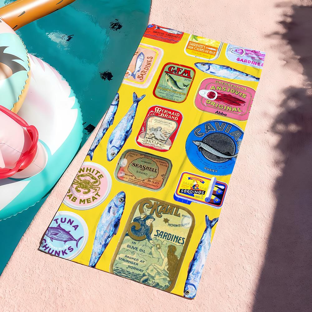 Colorful Sardine Lobster Fish Ocean Towel Quick Dry Soft Yoga Swimming Fitness Mountain Climbing Large Beach Towels