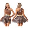 Costum Fată Preistorică din Peșteră pentru Femei Imprimeu Patchwork O Singură Purtare Tiv Neregulat Pereche de Mâneci