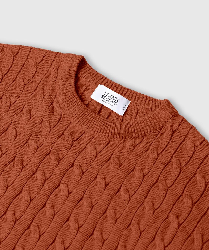 LEMAIN SECOND Oversized Voluminous Washable Crew Neck Cable Knit [Brick]