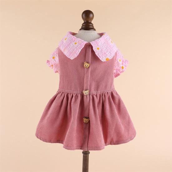 Adorable Pet Princess Dress with Cute Bear Button Soft Comfortable Breathable Cat Dog Dress for Spring Summer