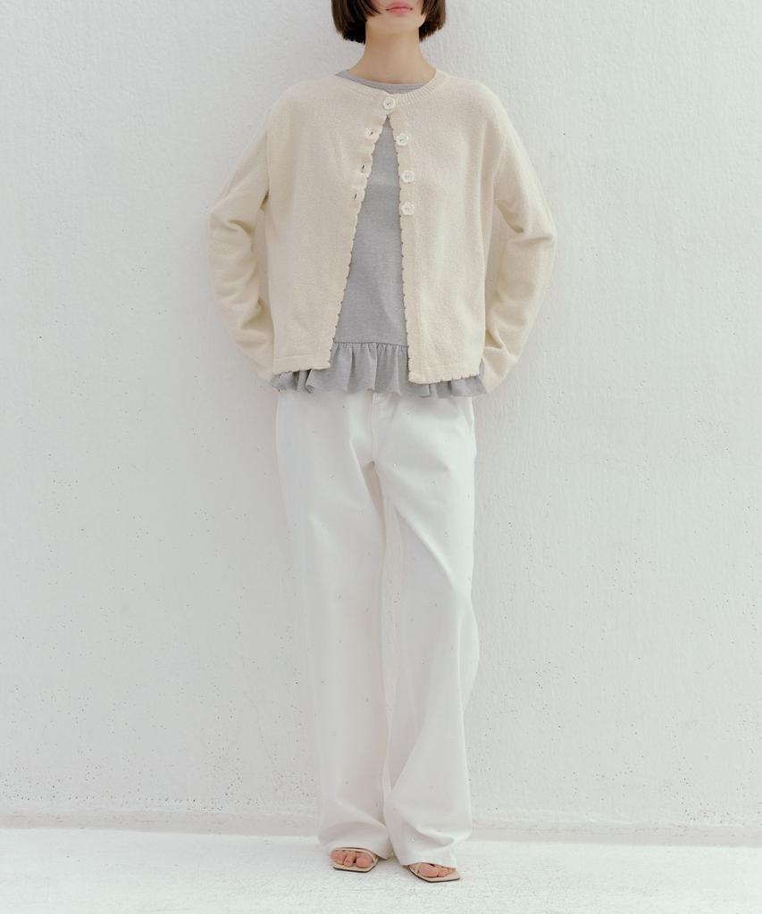 Okuka Shiny Wide Denim Pants - White