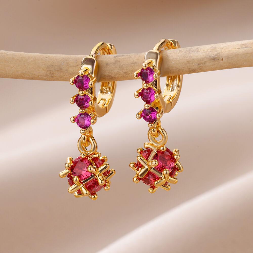 Stainless Steel Green Zircon Ball Dangle Earrings For Women Spherical Earring  Trending Luxury Wedding Jewelry