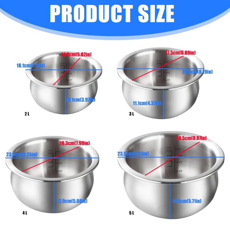 Multiple Capacity Electric Cooker Inner Pot 2L to 5L Sizes Stainless Steel Surfaces Enhanced Heat Distribution System