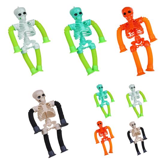 Tubes Skeleton Fidget Toys for Kids Glow-in-the-Dark Telescopic Suction Cup Toy Stress Anxiety Relief Bendable Joints Figures Halloween Decorations