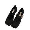 2025 Frühling und Sommer neue Retro Wollstoff Französisch dicker Absatz Einzelne Schuhe Damen Ein-Wort-Schnalle Mary Jane Flachmaul Quadratkopfschuhe