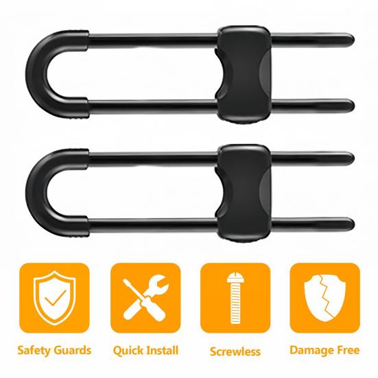 2 Pcs Sliding Cabinet Locks Baby Proofing Adjustable U-Shaped Safety Latches Easy Install Reusable Security Locks for Drawers Fridge