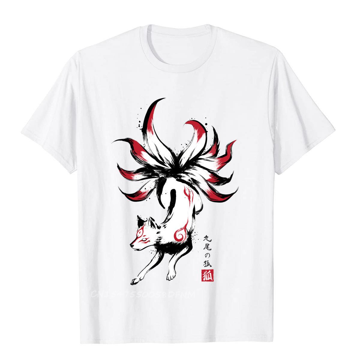 

Футболка Kyubi No Kitsune Sumi-E Amaterasu Okami Wolf, японская футболка для мужчин, хлопковые мужские топы и футболки премиум-класса, новые футболки XXL