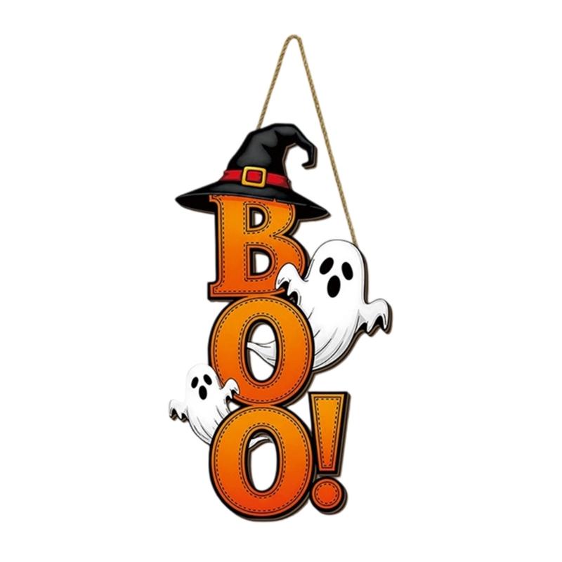 

Halloween Decoration Wooden Halloween Door Wreath for Front Door Signs Cats Pumpkin Hanging Signs for Home Wall Decors