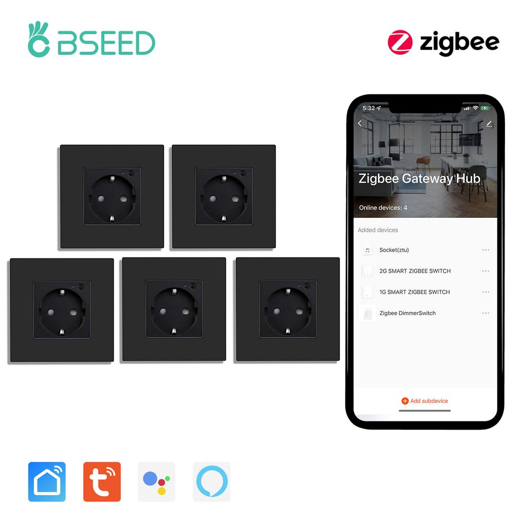 BSEED Zigbee Wall EU Socket Tuya Smart Socket With 20W Type-c USB Power Charging Ports Plastic Matte Frame 1/2/3/4/5/6 Packs