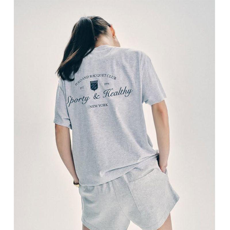 American Vintage Preppy Letters Print Shoulder Fashionable Pure Cotton Short Sleeve T-shirt Top Women