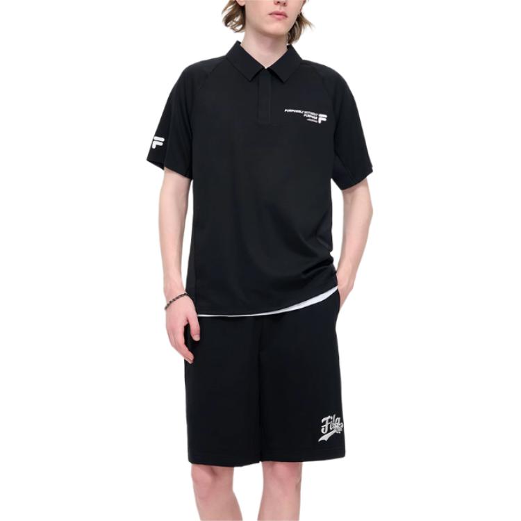 FILA Urban Tech Breathable Letter Sports Polo Shirt Men tops Deep-Black T11M421111F-BK