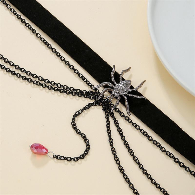 Vintage Gothic Multi-Layer Necklace Women Girl Crystal Tassel Spider Choker Chain Dark Loli Style Halloween Jewelry Gift