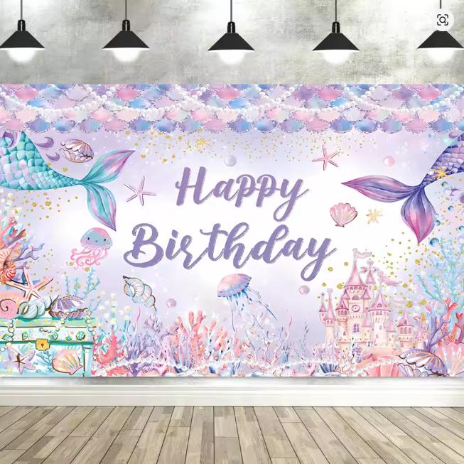 BEPAN Underwater Mermaid Background Underwater World Castle Girl Princess Birthday Party Decoration Supplies Baby Shower Arrangement