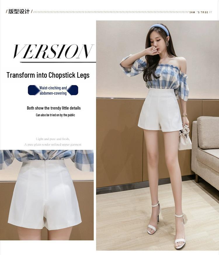 Summer 2024 Women's Black A-line High Waisted Wide Leg Suit Shorts - Korean Style