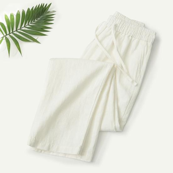 Men Long Pants Adjustable Drawstring Elastic Waist Casual Trousers with Pockets