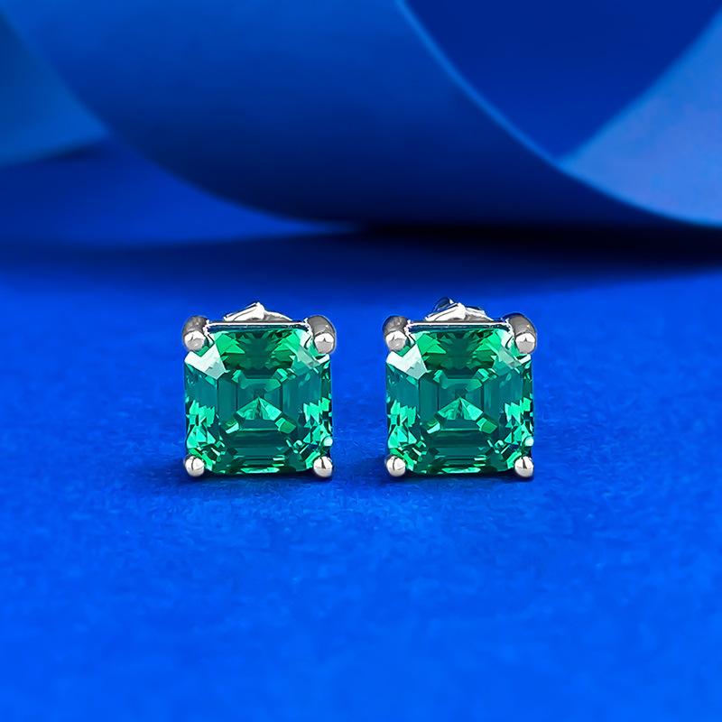 

Jewelry Simple 7 * 7Mm Emerald Pagoda Car Flat Simulation Drill Four-Claw Stud Earrings Ear Jewelry 925 Silver