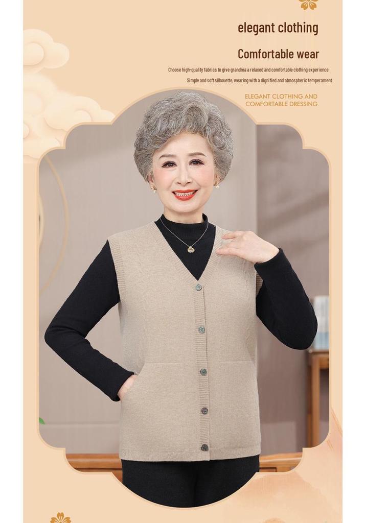 Mom's Lightweight Spring and Autumn Cardigan Vest for Elderly Women