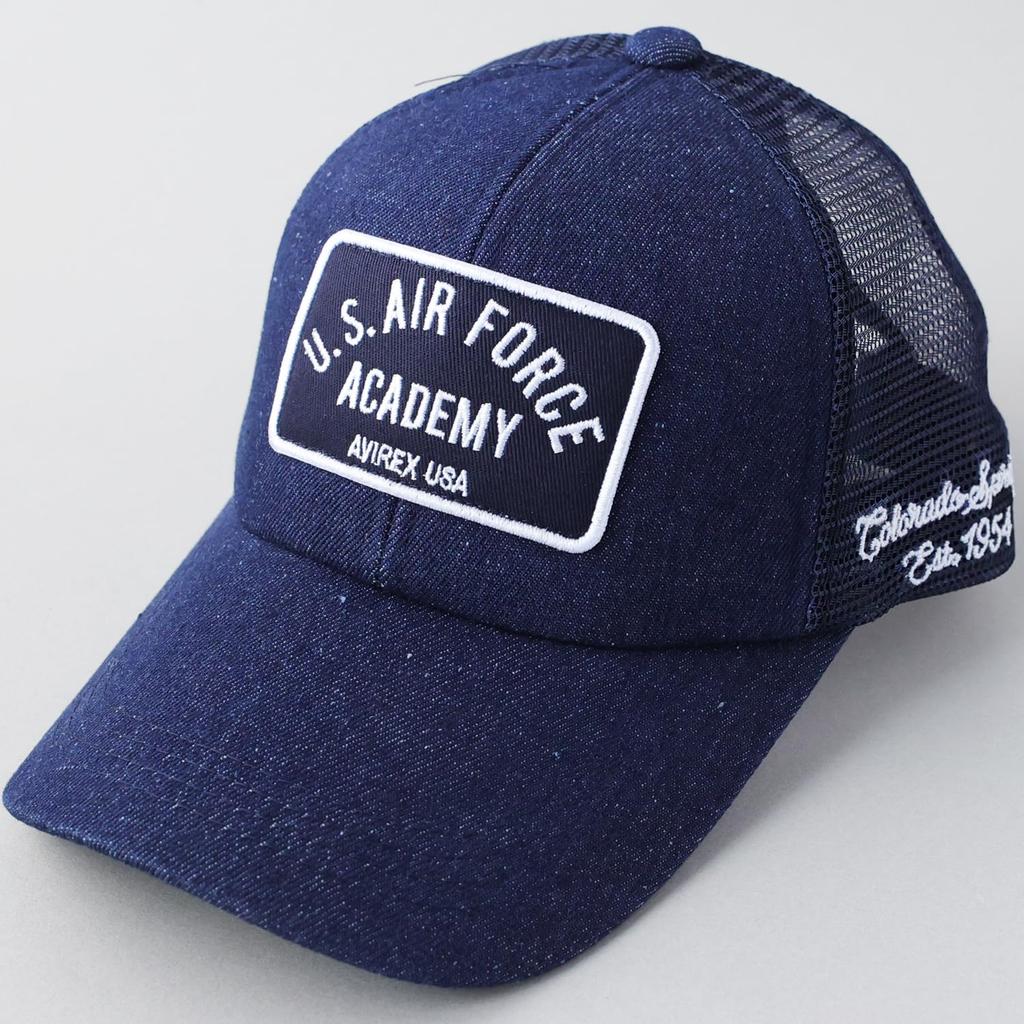 AVIREX Mesh Military American Casual Summer Baseball Air Force Indigo 6-Panel Cap, Low-Profile Cap, Embroidered, Men's MA-1 Cap,