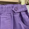 Women's Summer Fashion High Waisted Wide Leg Denim Shorts Age Reducing Purple