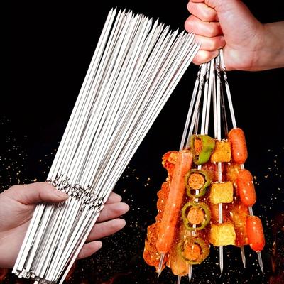 10 Piece Stainless Steel Skewers, Multi-Use BBQ Skewers, Great for Grilling, Lamb Skewers and Camping Outdoor Cooking
