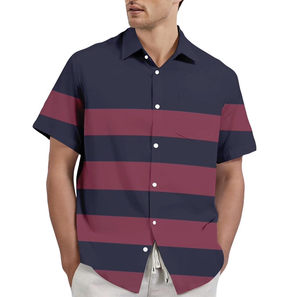 Men's casual stylish striped texture printed shirt - Men's lapel short-sleeved button-up shirt