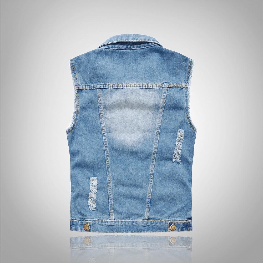 Large Size Korean Version of The Slim-fit Trend Men's Denim Vest Men's Light Blue Vest Waistcoat Ripped Denim Vest