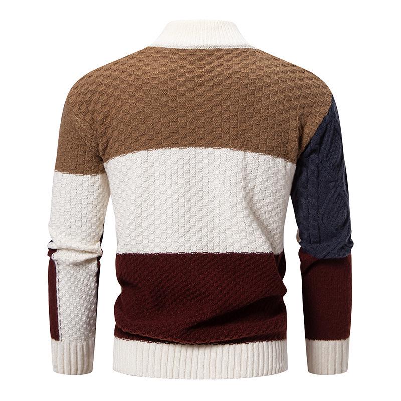 2024 Men's Color Block High Neck Sweater, Trendy Plus Size Knitwear for Autumn/Winter