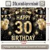 2D Black Gold 30th Birthday Backdrop Banner - Happy 30th Birthday Photo Background