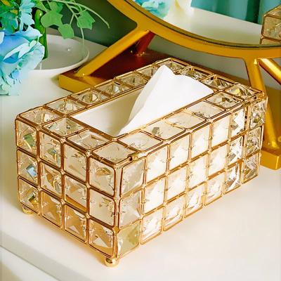 Taschentuchbox, Aufbewahrungsbox aus glänzendem Gold und Silber, Papierbehälter aus Glas für Restaurant, Auto, Zuhause, Hotel