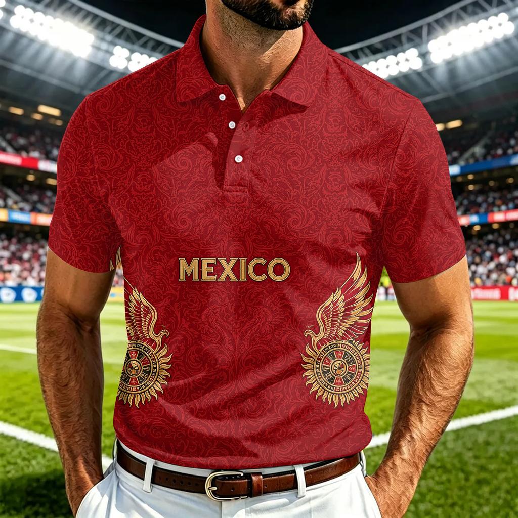 Men's Casual Short Sleeve Shirt with Mexico Print Quick Dry Lightweight Mesh Breathable for Summer Sports