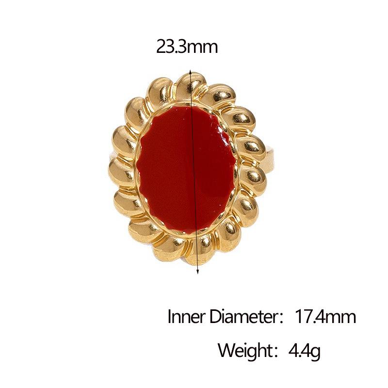 Stainless Steel Sun Flower Red Drip Oil Rings for Women Men Niche Personality No Fading Opening Rings Party Jewelrty Accessories