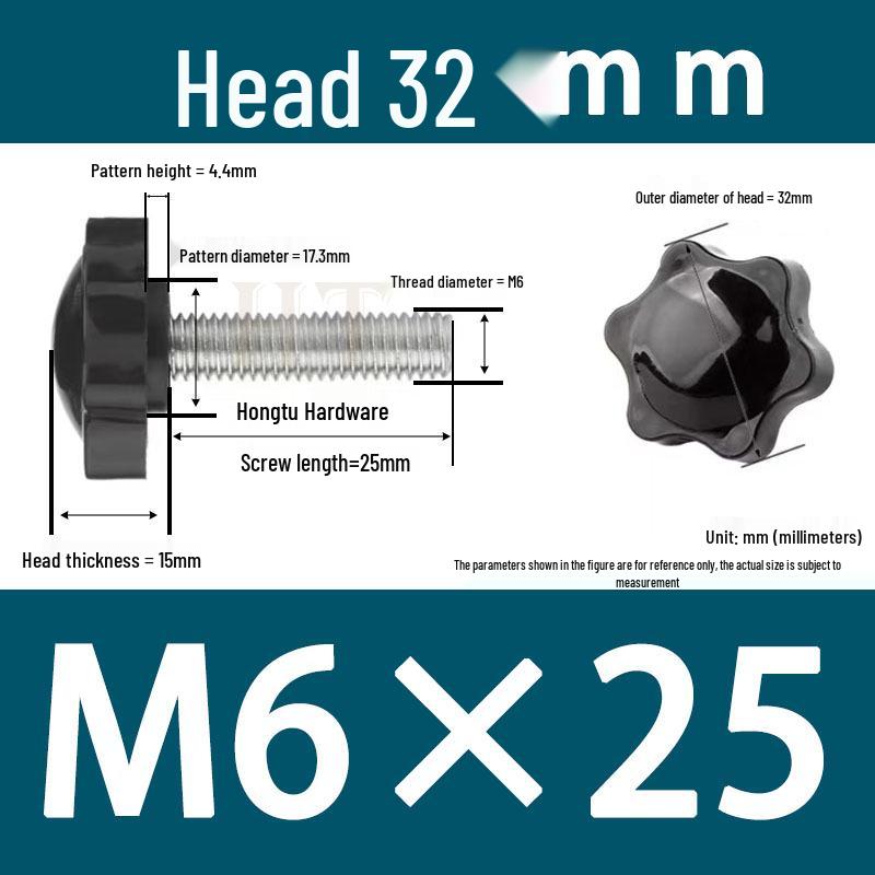 32-Head Rubber Six-Star Plum Blossom Handle Knob M5/M6/M8 Plastic Thumb Screw