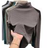 Bottom Shirt New Women's Autumn and Winter Long-sleeved Semi-turtleneck Double-sided German Velvet Thermal Top Fashionable Striped Interior Trendy