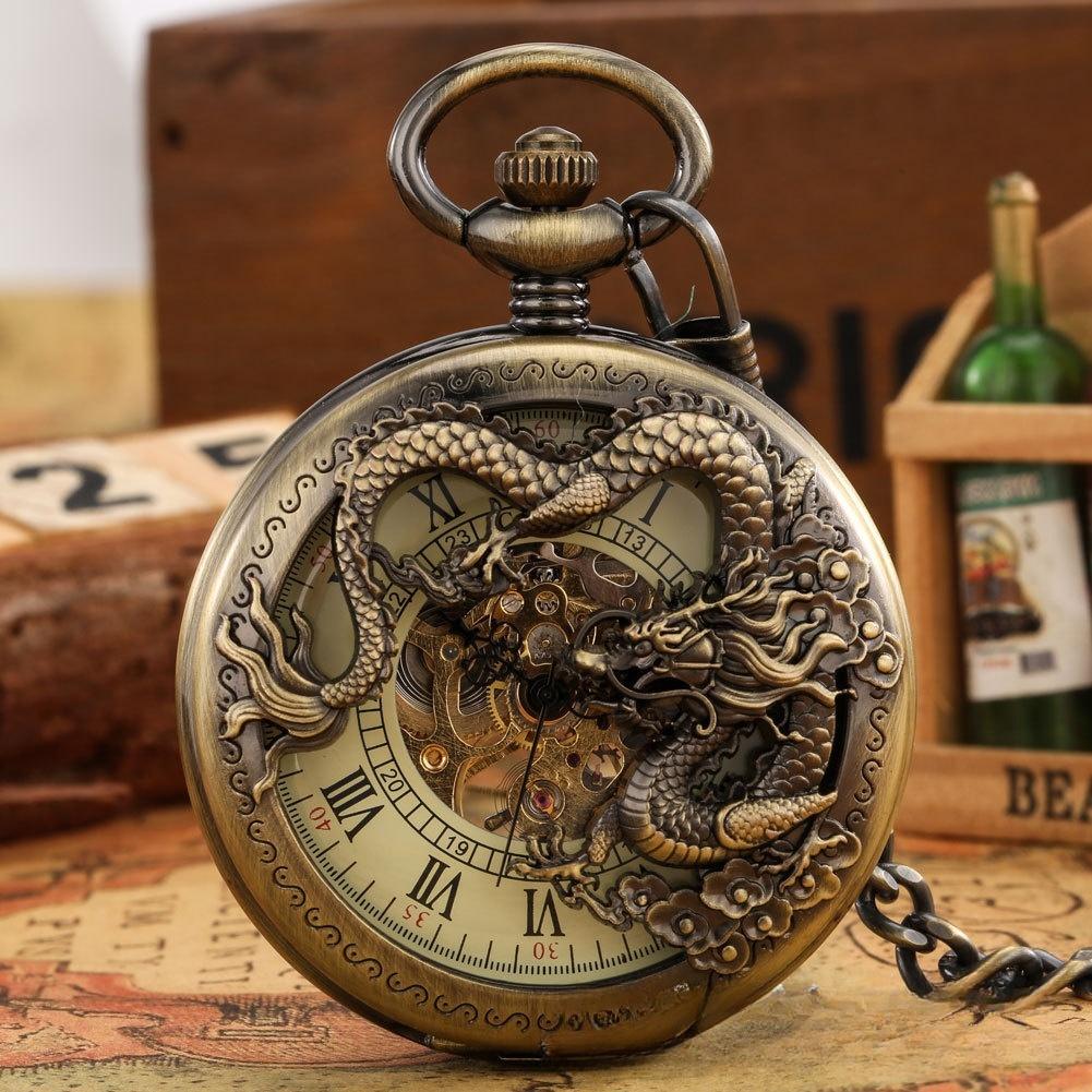 Fenyi Retro Classic Personality Hollow Bottom Dragon Pattern Manual Antique Mechanical Non-waterproof Pocket Watch Antique pocket watch