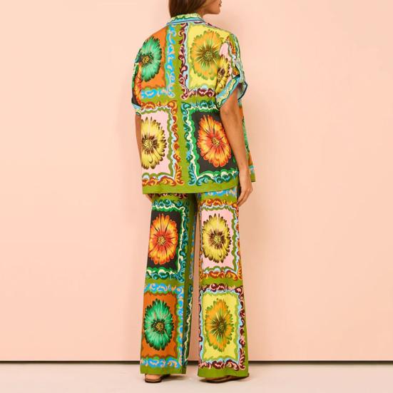 2 Teile/satz Herbst Frühling Frauen Pyjamas Anzug Bunte 3D Druck Langarm