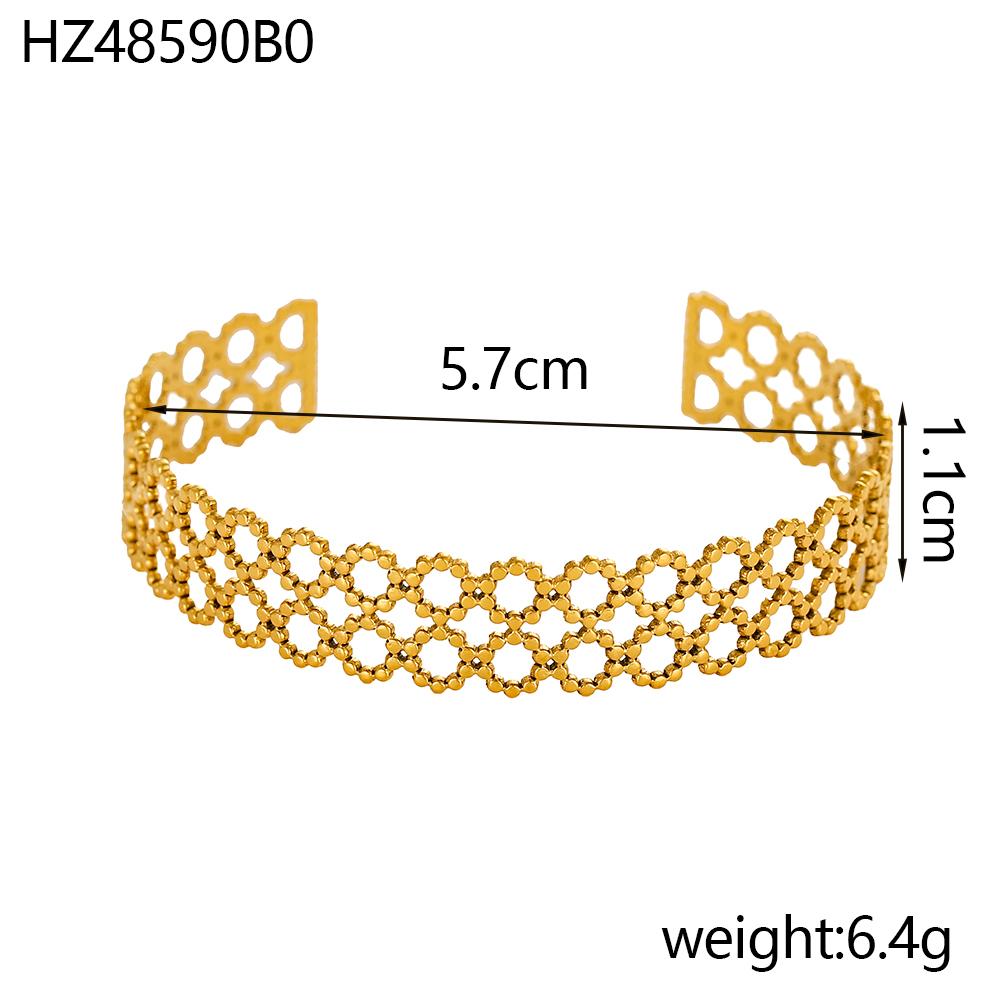 

CARLIDANA Vintage Style Adjustable Stainless Steel Flower Hollow Cuff Bangles Waterproof Jewelry 18k Gold Plated Bracelet Sets