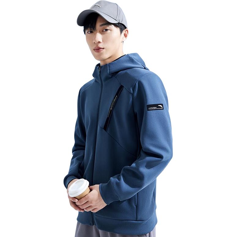 Anta Solid Color Thickened Knitted Sports Jacket With Hood Men Jackets Whale-Fin-Blue 152337709N-3
