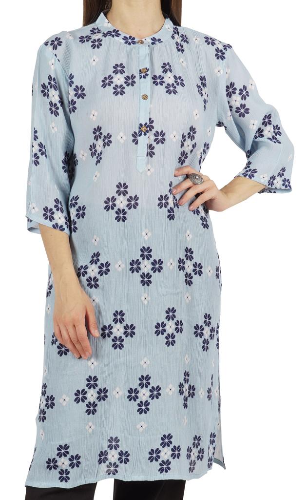 Moomaya Printed Womens Kurti 3 4 Sleeve Mandarin Collar Straight Kurta Soft Summer