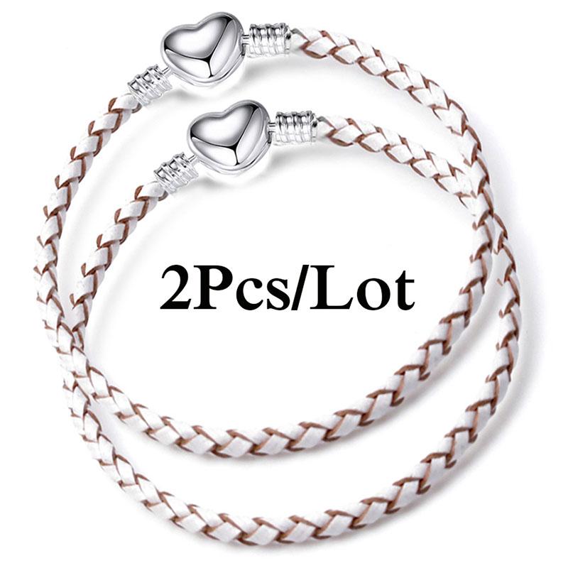 2 szt./partia Specjalna Oferta Skórzane Bransoletki Łańcuszkowe Pasują do Ręcznie Robionych Koralików Bransoletki z Charmsami Dla Par Pulsera Biżuteria Dla Kobiet Mężczyzn Hurtownia