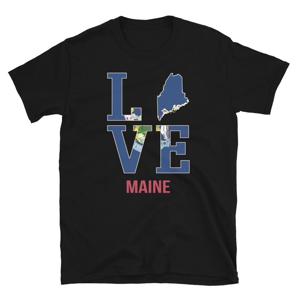 Love Maine American Flag Gift Design Unisex T-Shirt